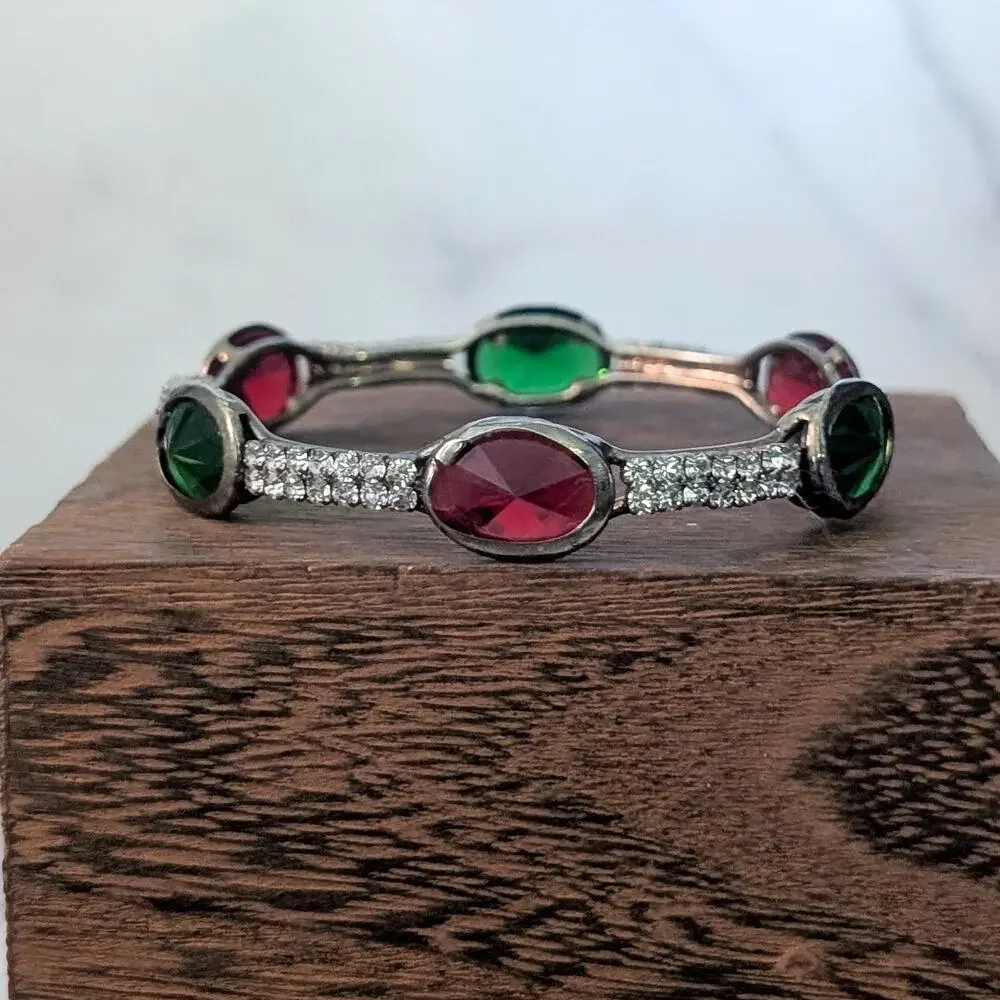 Vintage Bangle Bracelet - Red, Green, Clear - Just Over 6.75" - Picture 1 of 8